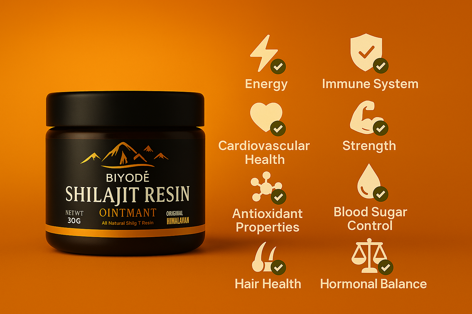Imagem do Shilajit Resin com ícones organizados corretamente